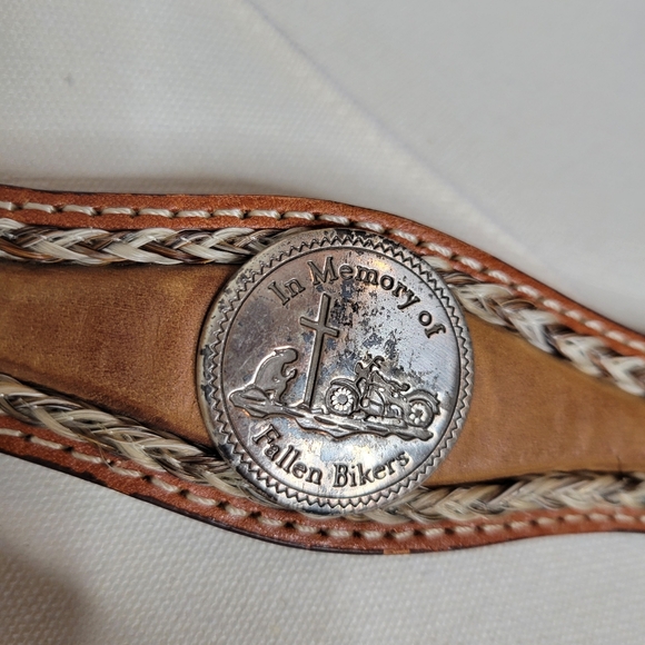 Vintage Brown Leather Embossed Belt with Silver Buckle Size 38 - Picture 5 of 16